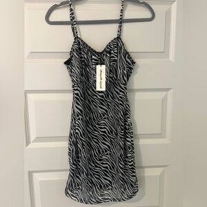 Zebra Print Slip Dress - Black & White